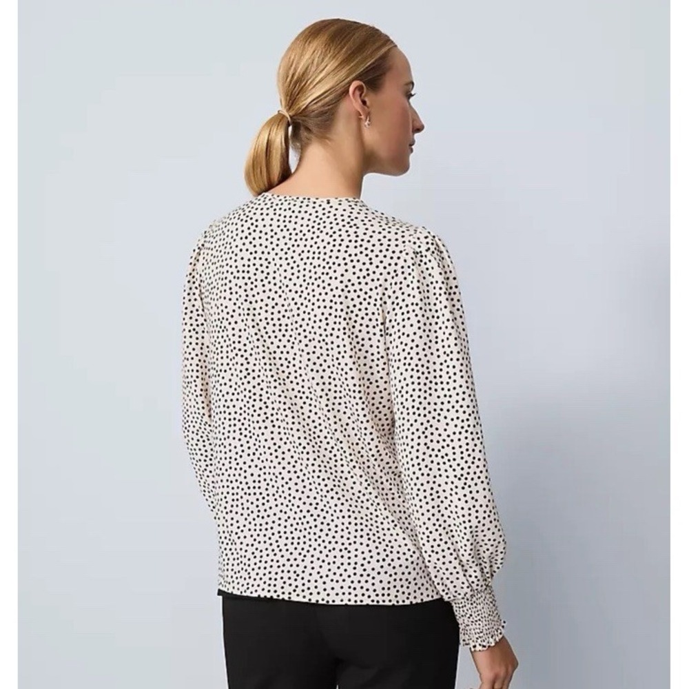 Ann‎ Taylor Tan Black Leopard Print Button Popover Blouse Long Sleeve Top Large